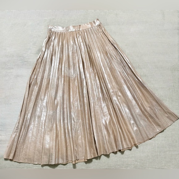 ZARA Metallic Gold Midi Skirt - Size: XS - Picture 3 of 4